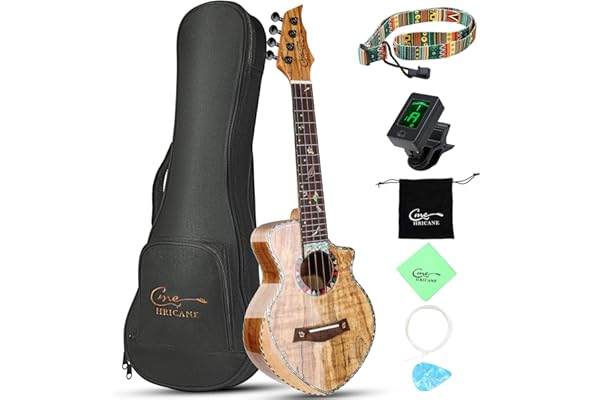 Hricane Ukulélé de concert en érable de haute qualité, ukulélé professionnel lisse brillant ultra fin Hawaï Ukele Concert Instruments de musique de concert 23 pouces avec étui