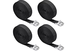 LONGINTO Ratchet Tie Down Straps, 4 Pieces 6M x 25cm Heavy Duty Lashing Straps, Adjustable Cam Buckle Tensioning Belts, for Motorcycle, Cargo, Trucks, Trailer, Luggage