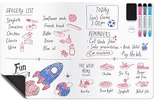 Extra Large Magnetic Dry Erase Whiteboard Sheet for Fridge 25" x 16" (63 x 40cm), Stain-Resistant w/ 3 Markers & Big Eraser with Magnets, Refrigerator White Board Planner & Organiser by Yes4Quality