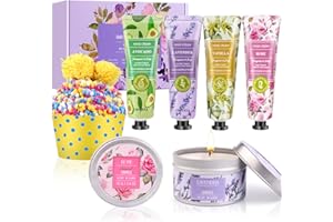 WEBPLATZ Set regalo per donne, set regalo di Natale con 4 creme per le mani, 2 candele profumate, 1 paio di calzini, piccoli regali per donne, mamma, San Valentino, festa della mamma, compleanno, regali di