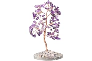 Halukakah Cristal Árbol Salud Feng Shui Cuarzo Amatista Auténtico Piedras Preciosas Árbol de la Vida Envuelto a Mano Cobre Ramas de Alambre Ágata Base Cuenco de Canto Bendecido 15cm Alto