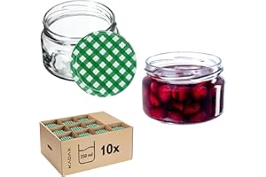 KADAX kleine Einmachgläser 250 ml, Marmeladengläser mit Deckel, Luftdichte Gläschen zum Verschenken, Minigläser für Honig und Gewürze (10 Stück, Grün kariert)