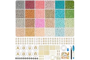 Baseola 5600 Perlen für Armbänder mit Ä Ü Ö ẞ, Kinder Perlen zum Auffädeln mit 300 Buchstabenperlen, 3mm Mädchen Geschenkideen Armbänder Selber Machen, DIY Perlen Set für Weihnachten, Geburtstage