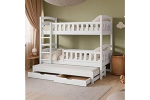 ‎KIDS COLLECTIVE Hochbett 90x200 Etagenbett Kinderbett Jugendbett Stockbett 3 Kinder, zwei Schubladen & Rausfallschutz Kinder Bett umbaubar in 3 Einzelbetten | von 4. bis 16. Lebensjahr | inkl. Lattenrosten | weiß