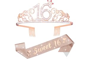 Abeillo 16. Geburtstag Krone Mädchen, Geburtstag Krone Schärpe, Mädchen Schärpe & Strass Tiara Kit, Geburtstag Party Dekorationen, Birthday Krone für Geburtstag Geschenk Partyzubehör und Dekorationen