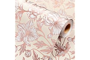 Wikadlik Rotolo di carta da regalo floreale color oro rosa con linea di taglio a griglia, per festa della mamma, San Valentino, matrimonio, compleanno, 43 cm x 10 m