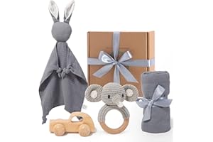 BABBS BABY/Baby-Geschenk-Junge-Mädchen 100% Baumwolle Handmade Neugeborenen-Geschenk Baby-Spielzeug-0-Monate Rassel Beißring Spucktuch-Schmusetuch Baby-Set Geschenke-Geburt Geschenkbox Babyparty