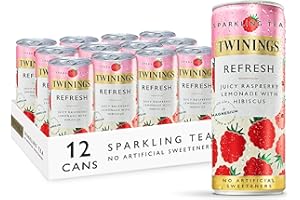 Twinings Refresh - Raspberry & Lemon Flavoured Sparkling Tea-Refreshing Fruity Beverage(12X250ml Cans)-No Added Sugar, Low in Caffeine/Calorie, Healthy Alternative,Antioxidant Rich,Vegan,Gluten Free