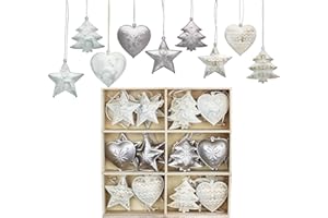 ‎VALERY MADELYN Valery Madelyn Metallanhänger mit Weihnachtsglocken 24er Set 5cm Weihnachtsanhänger Herz Stern Baum Weihnachtsdeko Eisen Weihnachtsdekoration zum Aufhängen für Christbaumschmuck MEHRWEG Verpackung