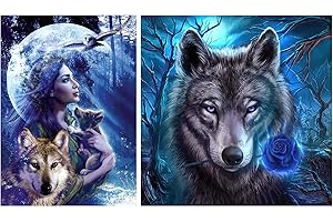 Mupack 5D Diamant Painting Bilder Erwachsene - 2 Stück Mosaikherstellung/Diamond Painting Set Groß Diamond Painting Zubehör, DIY Diamant Malerei für Home Wall Décor (Blue Wolf)