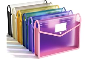 ABC life Lot de 6 Pochettes Plastique A4, Imperméable Enveloppe Transparente Chemise à Bouton Pression Porte-Document Extensible Fichier Document, pour Bureau, École, Maison, 6 Couleurs