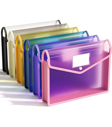 6PCS Pochette Document, Pochette à Bouton Pression, A5, Document Dossier Pochette PVC, Couleurs