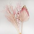 VELAFEE Pink Dried Flowers Bouquet for Room Decor Cake Decor 12 Stems - 1 Dried Oats 2 Pink Wheat 2 White Gem Grass 2 Pink Gem Grass 2 Bunny Tails 1 Pink Ruscus 1 Pink Dream Star Flower 1 Pink Palm