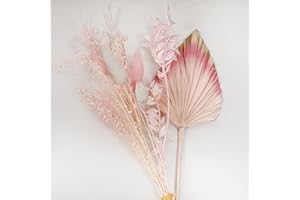 VELAFEE Pink Dried Flowers Bouquet for Room Decor Cake Decor 12 Stems - 1 Dried Oats 2 Pink Wheat 2 White Gem Grass 2 Pink Gem Grass 2 Bunny Tails 1 Pink Ruscus 1 Pink Dream Star Flower 1 Pink Palm