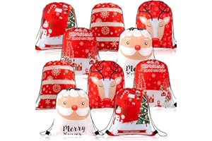 Whaline 10 bolsas de Navidad con cordón grande para regalo de Papá Noel, mochila de regalo para decoración de fiesta de Navidad