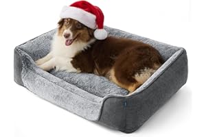 Bedsure Hundebett grosse Hunde – 89x63x17cm Hundesofa für grosse Hunde waschbar, Hundekorb mit abnehmbarer waschbarer Bezug, Hundecouch mit rutschfester Unterseite, kuschelweiches Hundebett groß, Grau