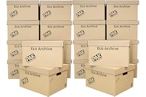 StorePAK Eco Archive 20 Pack / Storage Cardboard Boxes & Lids - Easy to Assemble, Home Storage, Office & Moving House ,33 Litres - H26 x W34 x D43cm, Brown