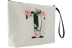 Blisswave Kosmetiktasche mit Namen, Personalisierte Kosmetiktasche von A Bis Z, Hochwertiger Metallreißverschluss, Exquisites Druckdesign, Gefüttert, Personalisierte Geschenke Frauen Mädchen (Beige)