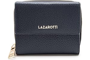 Lazarotti Bologna Women's Medium Leather Purse with Press Stud Fastening, Zip Compartment, 9 Card Slots, RFID Protection, 12 x 10 x 4 cm, navy, Classic