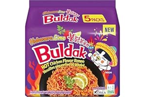 GENERIC Bulldak Habanero Lime Hot Chicken Ramen - 135g (Pack of 5) | Fiery Korean Noodles with a Zesty Twist | Extreme Spiciness | Quick & Easy Meal | Authentic Korean