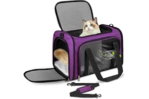 Lohofrnny Transporttasche Katze, Transporttasche für Katze Hund bis zu 8kg, tragbare Faltbare Haustier Transporttaschen mit Schultergurt für mittlere kleine Haustiere (Lila, 50 x 34 x 34 cm)