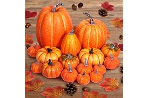 KDISHKRA Calabazas Decorativas, 16 Piezas Calabazas Decoracion Otoño, Juego de decoración de otoño, Calabaza Artificial Grande, para Decoración de Mesa de otoño, Halloween, Acción de Gracias