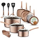 NutriChef Pots and Pans Set Stackable - Ceramic Non Stick Pan Set, Induction Hob Cookware, Premium Cooking Set w/Lids, Heat R