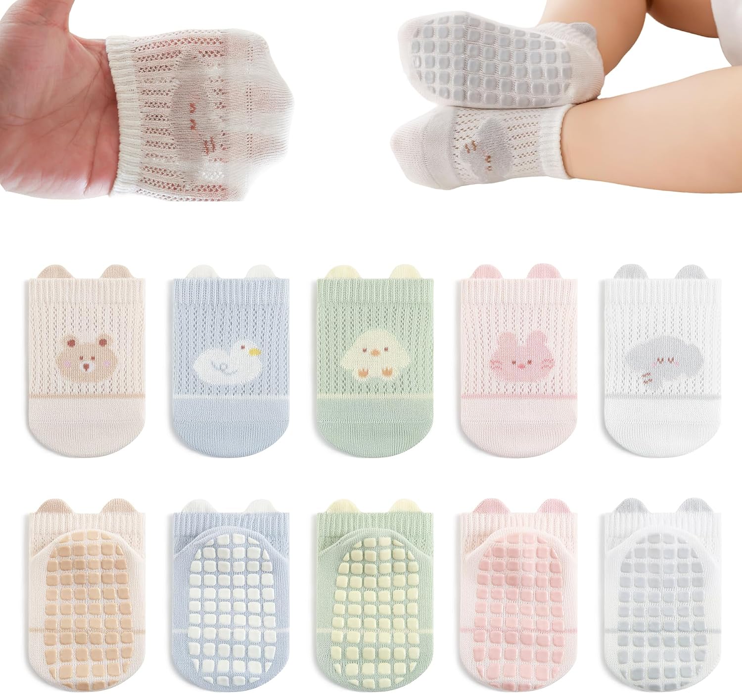 YANWANG Bebé Antideslizante Tobillo Calcetines con Agarre Algodón Transpirables para Bebés Niños Niñas 5 Par Multicolores