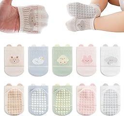 YANWANG Bebé Antideslizante Tobillo Calcetines con Agarre Algodón Transpirables para Bebés Niños Niñas 5 Par Multicolores