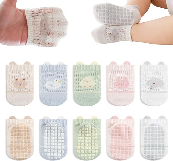 YANWANG Bebé Antideslizante Tobillo Calcetines con Agarre Algodón Transpirables para Bebés Niños Niñas 5 Par Multicolores - 1