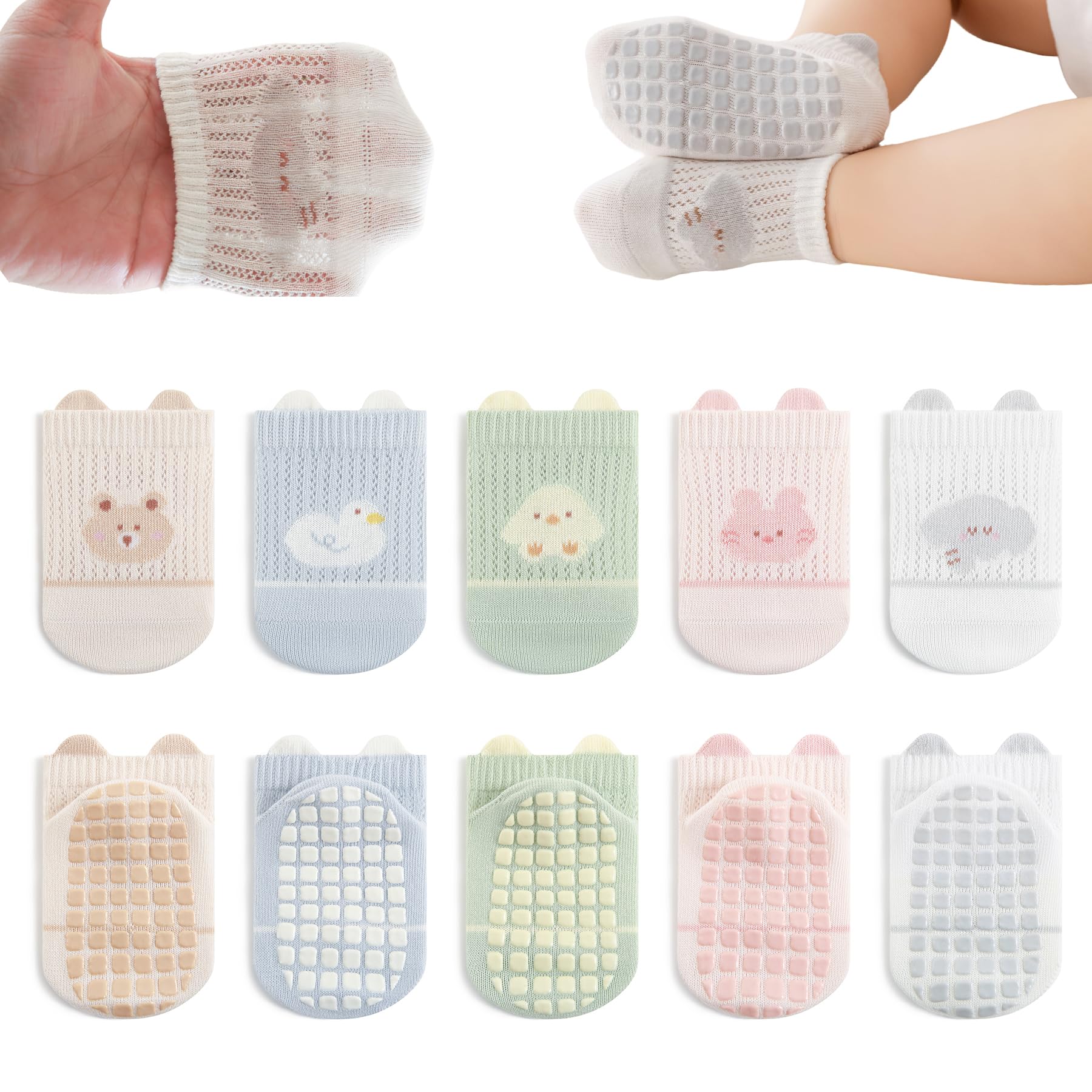YANWANG Bebé Antideslizante Tobillo Calcetines con Agarre Algodón Transpirables para Bebés Niños Niñas 5 Par Multicolores - 1