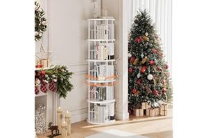 Generisch 360° Drehbares Bücherregal, Bodenstehendes Bücherschrank Aus Holz, Bookshelf Mit 5 Ebenen, Verstellbare Ebenen, Standregal, 45×45×160cm, Weiß