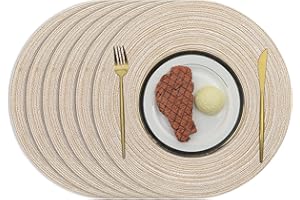 Pauwer 38cm Woven Round Placemats 6 Pieces Heat Insulation Non Slip Braided Cotton Dinner Table Mats Washable Durable Place Mats for Home Party Wedding Restaurant (Beige)