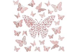 BMYUK 72 Pcs 3D Butterfly Wall Stickers 3 Styles Stereoscopic Hollow for Wedding Decorations Girls Bedroom Birthday Party Holiday Decoration Stickers (Rose Gold)