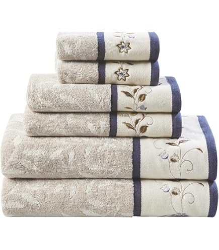 Luxus Damast-Jacquard Handtücher Set – 6-teilig, Hellblau, 100% Baumwolle | Weich, Saugfähig & Maschinenwaschbar