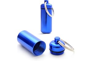 Ganzoo, set di 2 mini capsule/porta pillole impermeabili per riporre piccoli oggetti, funzione portachiavi con chiusura a vite (guarnizione in gomma), altezza di 45 mm, in alluminio. Colore: blu