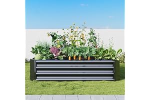 VERFARM Metal Galvanized Raised Garden Bed Kit, 4 x 2 x 1 ft Galvanized Steel Raised Garden Planter Box Outdoor with Open Base for Growing Vegetables/Flowers/Herbs/Fruits/Succulents, Black