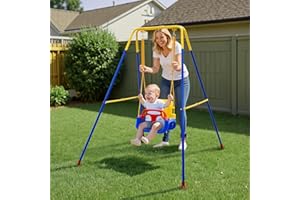 Warmiehomy 3 in1 Baby Swing Chair with Safety Harness Kids Swings for Garden Backyard Outdoor Indoor, Foldbale Toddler Swing Chair Play for Children Gift for 1 2 3 4-10 years old Boys Girls, Blue