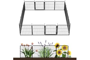SUNSGROVE Decorative Garden Fence with Gate 60 cm(H) x 9 m(L) 16 Panels, Heavy Duty Metal Animal Barrier Fence for Yard, Flower Bed Fencing, Garden Border Fences, Easy Set Up, Black