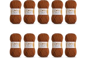 Wollidu Mila Fil à tricoter pour crochet et tricot - 10 x 50 g/133 m - 100 % polyacrylique - Fil à crochet - Renard - Marron
