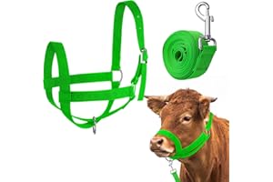 Hillban Cabestro de vaca para ganado, cabestro ajustable para pantorrilla con cuerda líder para caballo en miniatura, burro, cabra, potro, nailon, suministros de entrenamiento para ganado