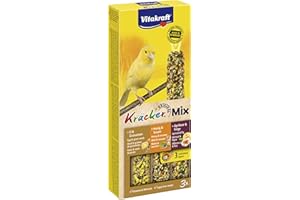 Vitakraft Kräcker Mix, friandises pour oiseaux, bâtonnets à l’œuf, graines d’herbe, abricot, figue, miel et sésame, soin du bec, sans sucre ajouté (1x 80g)