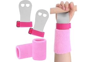MBAIYO 2 Gymnastics Grips Wristbands Sets, Pink Gymnastic Hand Grips with Wrist Support for Kids Youth Palm Protection for Gymnastic Bars, Pull Up Workout & Exercise