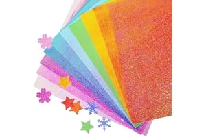 UCEC Cartulina con Purpurina, Papel con purpurina para manualidades, 50 Hojas de papel de origami con purpurina, papel con purpurina - 25 * 25cm, para la fabricación de tarjetas, 10 colores