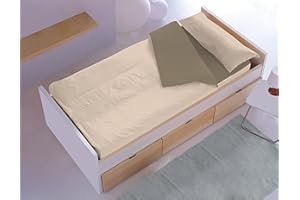 Saco Nórdico Cremallera con Relleno Liso FM TEX (20 Colores a Escoger) (Cama 90 cm, Beig-Chocolate)