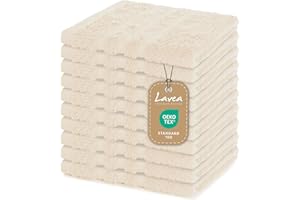 Lavea Lot de 10 Serviettes essuie-Mains 30 x 30 cm – Serviettes d'invité de qualité supérieure 30 x 30 cm en 100% Coton, série éponge Elena – Absorbantes, lavables et résistantes – Crème