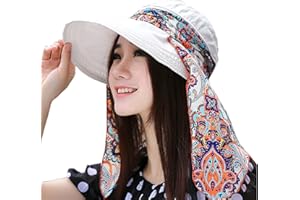 Elonglin Femme Chapeau de Soleil Plaint Anti-UV Casquettes Visières d'été Large Visière avec Protecteur de Cou