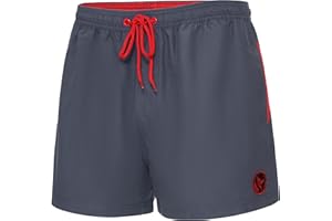 Ladeheid Short de Bain Homme, Séchage Rapide avec Doublure en Filet, Poches Latérales et Arrière, Taille Élastique avec Cordon, Confortable et Respirant pour Natation LA40-199