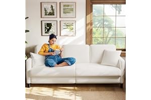 ‎WELZONA Welzona 211cm Sofa 3 Sitzer, Bequeme 3 Sitzer Sofas, Teddy Fleece Sofa Couch, Werkzeugfreier Aufbau Couches für Wohnzimmer, Ganzholz 3er Sitzsofa, Kleine Couch 2 Kissen inklusive, Beige
