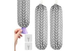 PTJJXA 2 sztuki plastikowych dozowników, wiszących torebek na zakupy, organizer do kuchni, wielokrotnego użytku, worki na śmieci z haczykami, szary